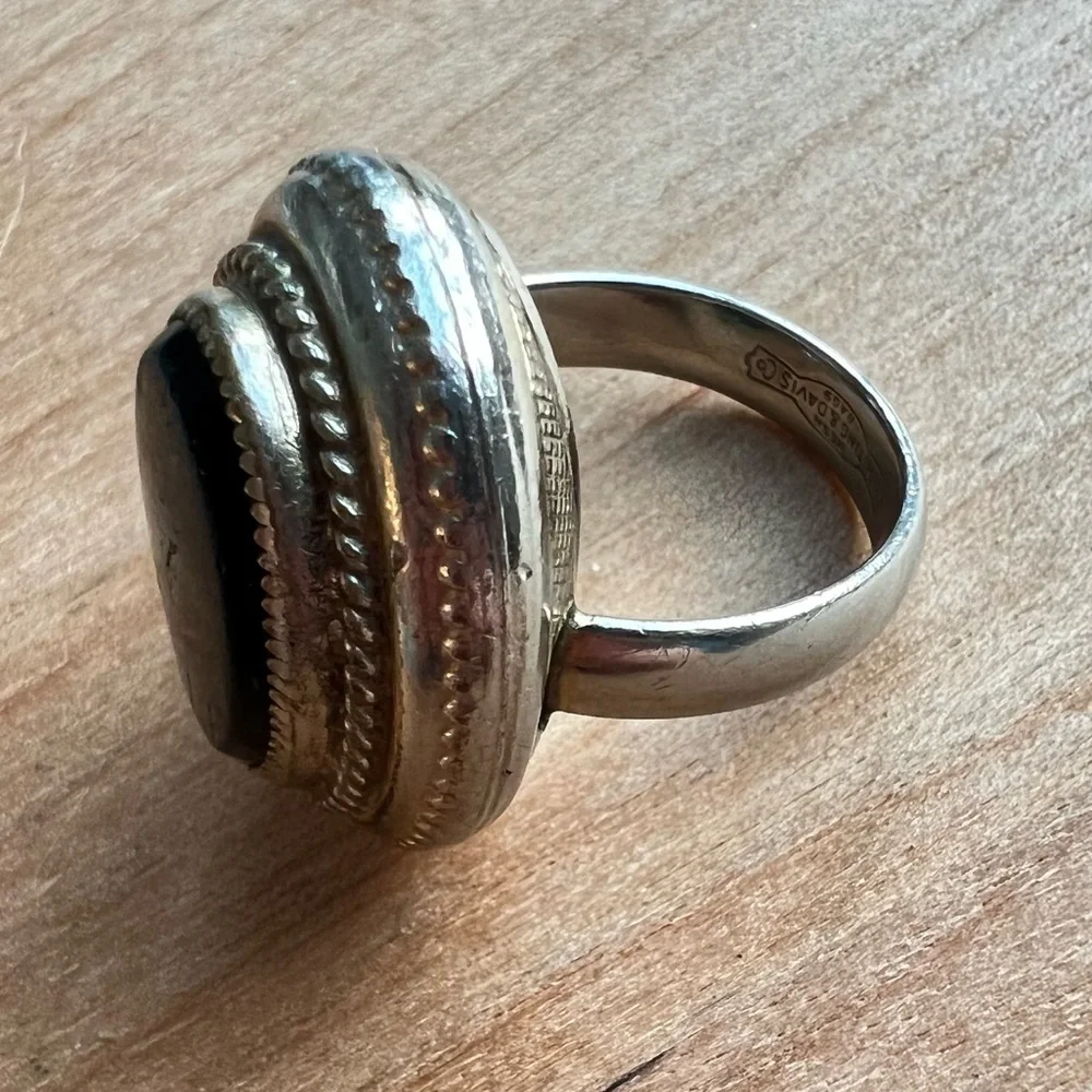 Vintage Whiting Davis Hematite Silver tone Cocktail Ring Signed
